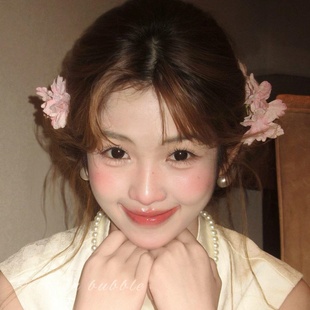 新中式粉色樱花头饰发夹甜美头花侧边夹古风发卡国风旗袍花朵发饰