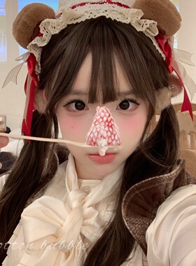 软妹甜美可爱小熊耳朵红色发带女