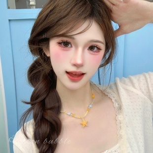 度假风彩色串珠颈链甜美小众百搭锁骨链 海边橘子海星吊坠项链夏季
