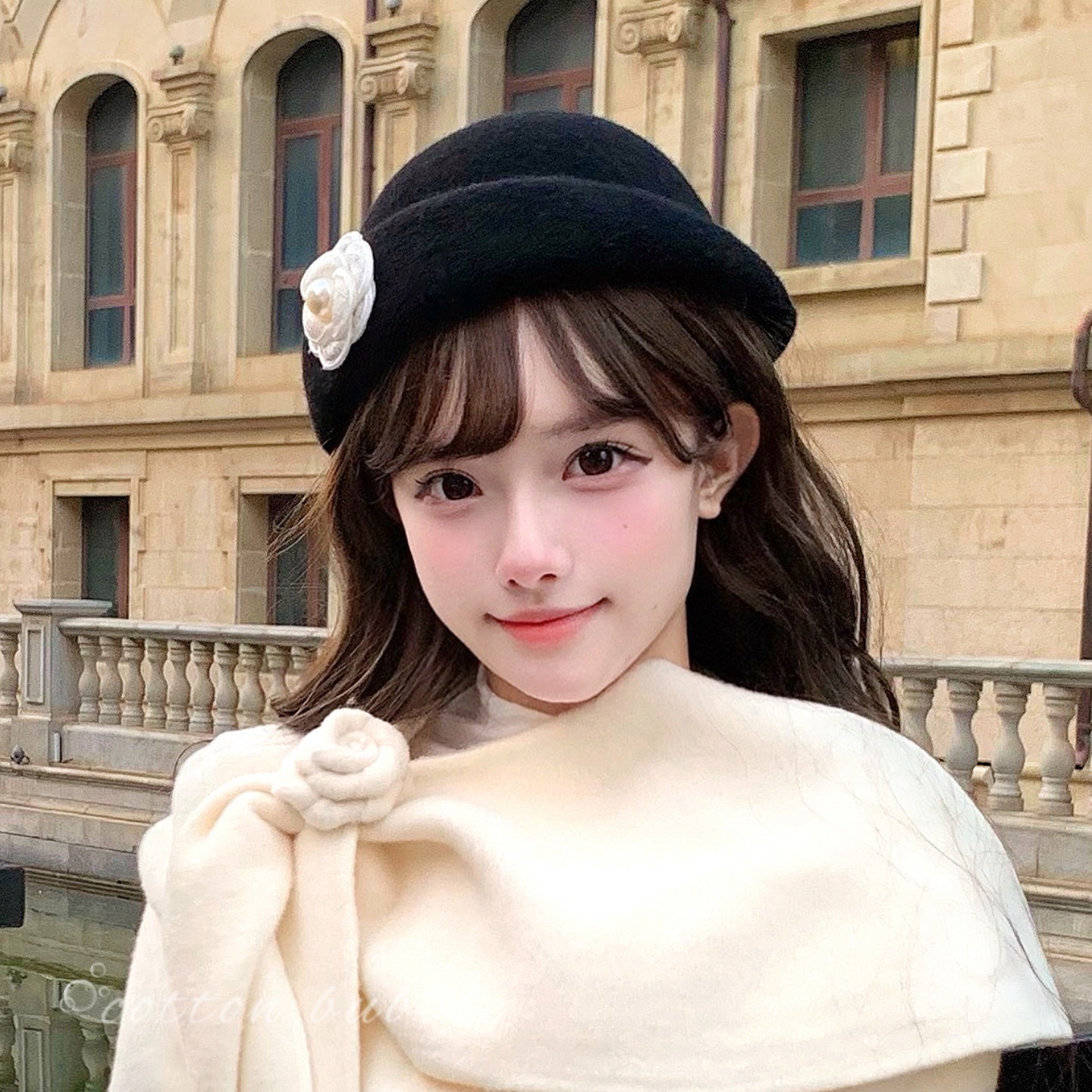 山茶花珍珠礼帽女秋冬赫本风千金
