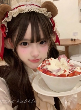 洛丽塔头饰小熊耳朵红色发带兽耳KC猫娘lolita新年汉服氛围感发饰