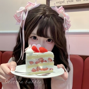 洛丽塔粉色猫耳蝴蝶结飘带头饰发夹芭蕾风lolita甜美少女侧边发饰