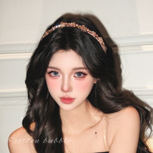 韩系重工水钻发箍头饰女高级感锆石粉色水晶头箍洗脸发卡生日发饰