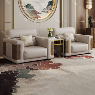 办公室沙发简约贵宾商务会议洽谈接待室高档真皮单人沙发茶几组合