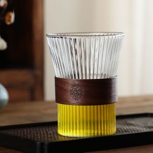 专用拿铁玻璃杯挂耳杯子 咖啡杯家用高颜值水杯耐高温竖纹茶杯美式
