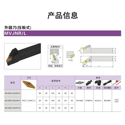 93度数控外圆刀杆尖刀车刀MVJNR/L/1616/2020/2525/3232车床刀具