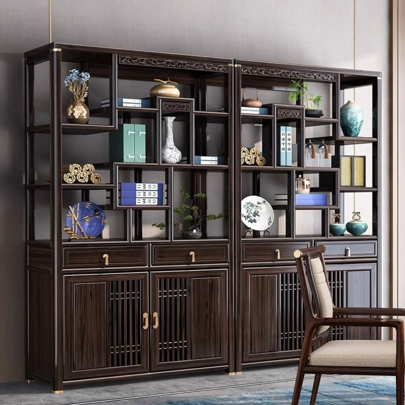 新中式乌金木博古架实木书架书房客厅置物架多宝格摆件架陈列柜子