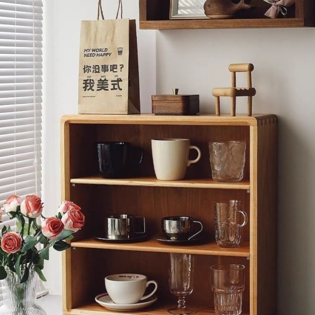 咖啡杯子收纳置物架复古咖啡杯茶具陈列实木收纳小柜子茶杯展示架