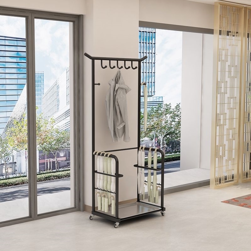 衣架大堂铁艺雨衣落地卧室移动挂衣架家用收纳简约衣帽架雨伞架