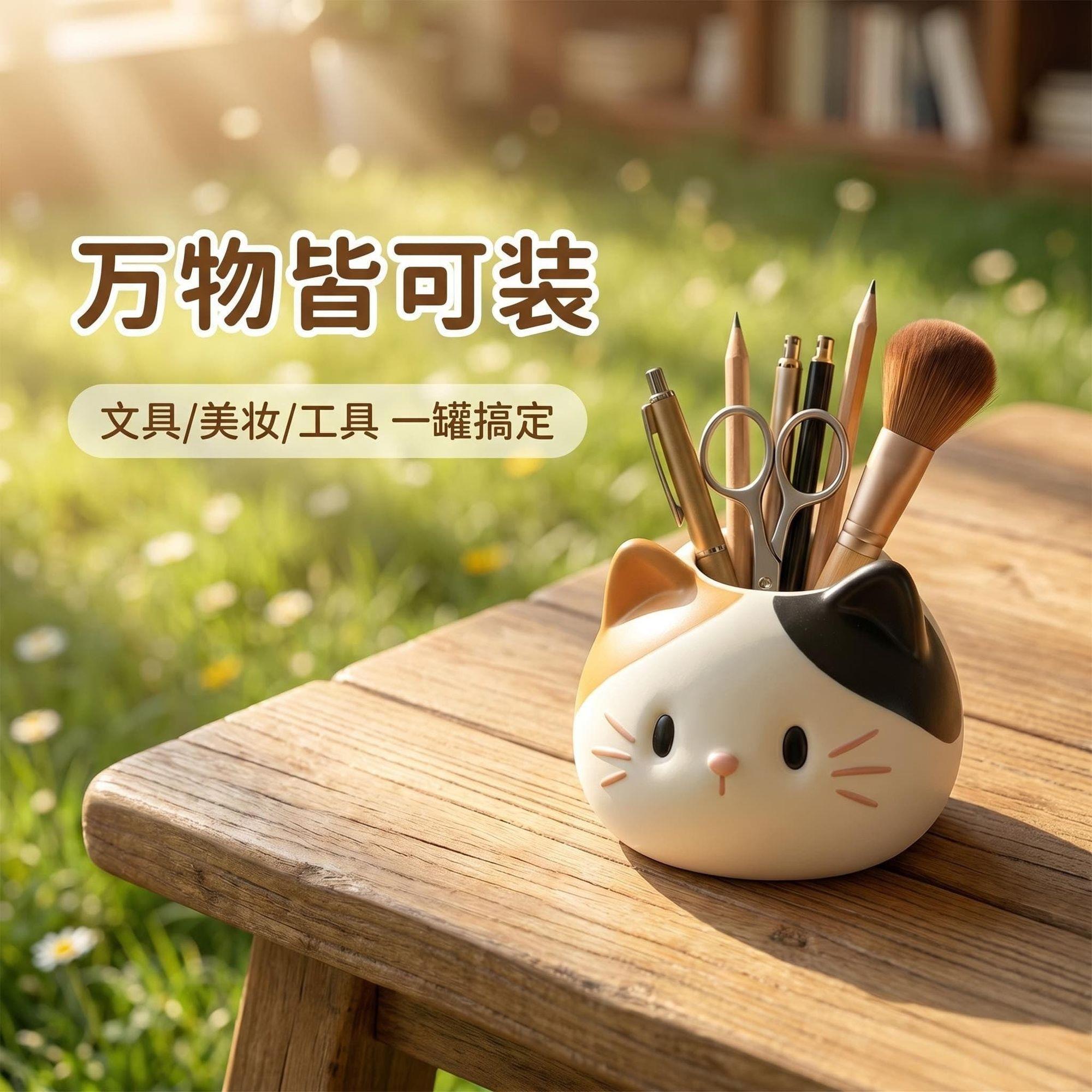 可爱花花猫桌面收纳盒树