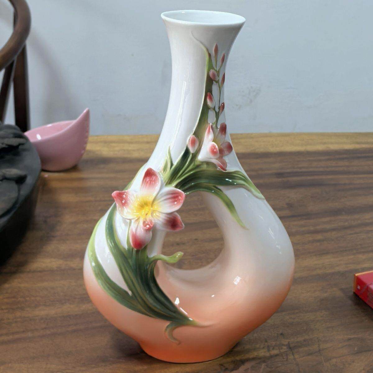 客厅花瓶摆件家居手绘高档花瓶中式摆件中国风玄关陶瓷花瓶