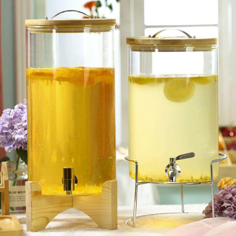 带龙头凉水壶大容量冷水壶家用耐高温玻璃可乐桶柠檬茶饮料果汁桶