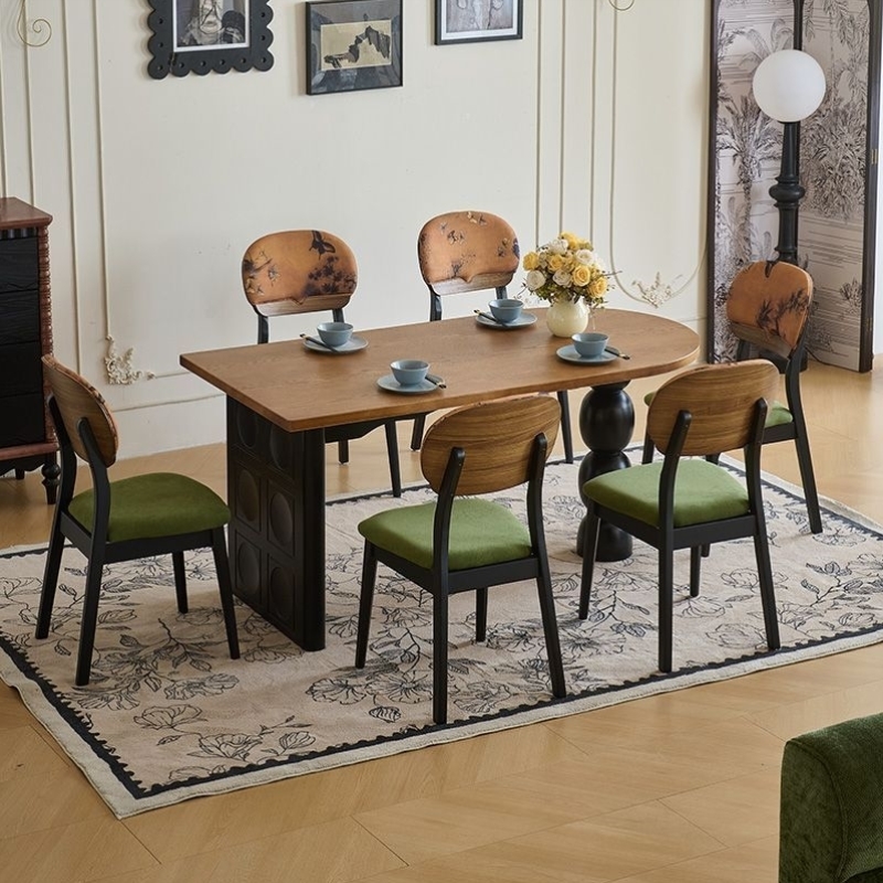 欧式复古风实木餐桌椭圆形家用小户型家用客厅靠墙饭桌书桌一体化