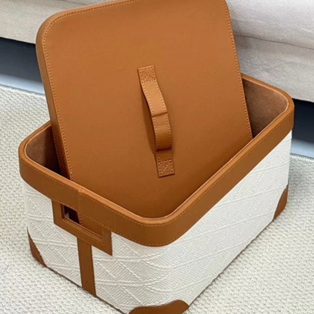 高级轻奢皮革收纳箱多功能汽车后备箱整理箱衣柜衣物带盖布储物箱