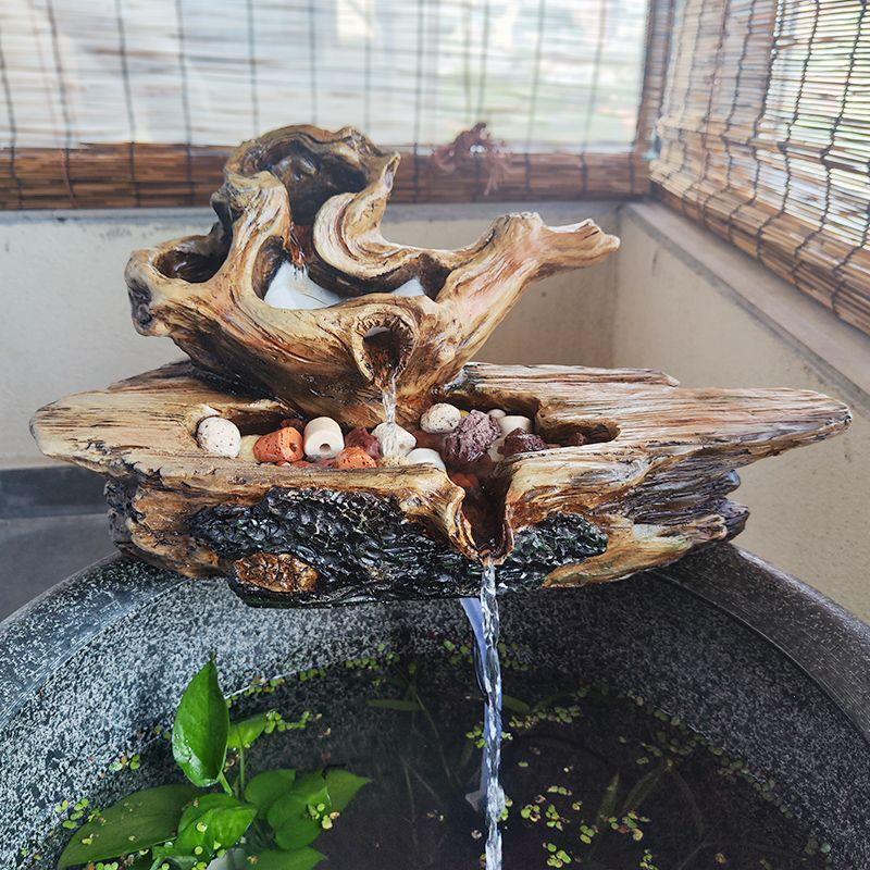 仿枯木鱼缸流水造景摆件