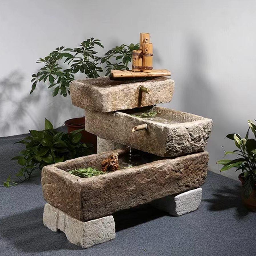 老旧石槽鱼缸鱼池造景养
