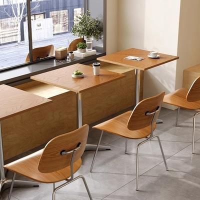 中古风咖啡厅海洋板桌椅组合奶茶甜品店商用实木餐桌简约小方桌子