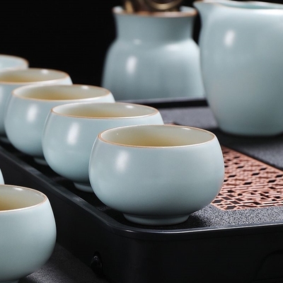 天青汝窑功夫茶具套装家用轻奢高档汝窑开偏泡茶壶茶杯茶盘一整套