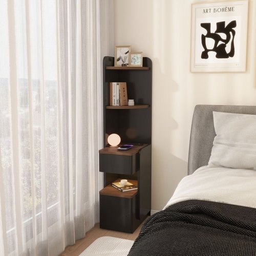 实木智能床头柜书柜一体家用卧室指纹锁床边柜床侧边窄夹缝置物柜