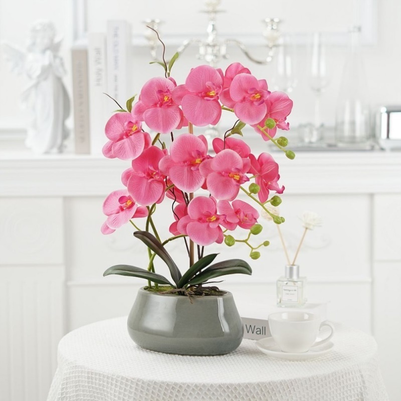 蝴蝶兰仿真花盆栽兰花套装高档客厅假花摆件酒店玄关陶瓷花盆饰品