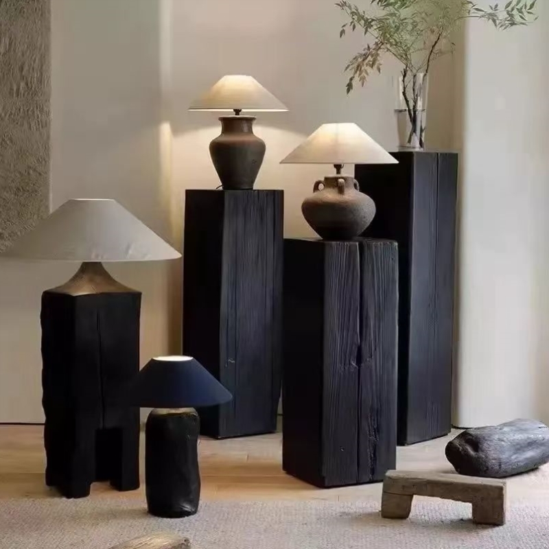 侘寂风黑色木墩子实木墩子香樟树墩树桩底座木桩茶几坐凳木墩凳