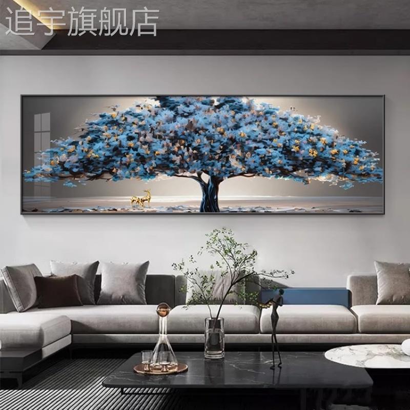 发财树客厅装饰画现代轻奢沙发背景墙面壁画高档大气卧室床头挂画图片