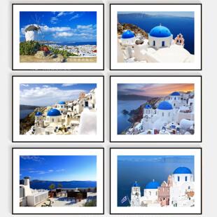 卧室装饰画蓝色地中海风格民宿酒店宾馆房间背景墙挂画客厅风景画