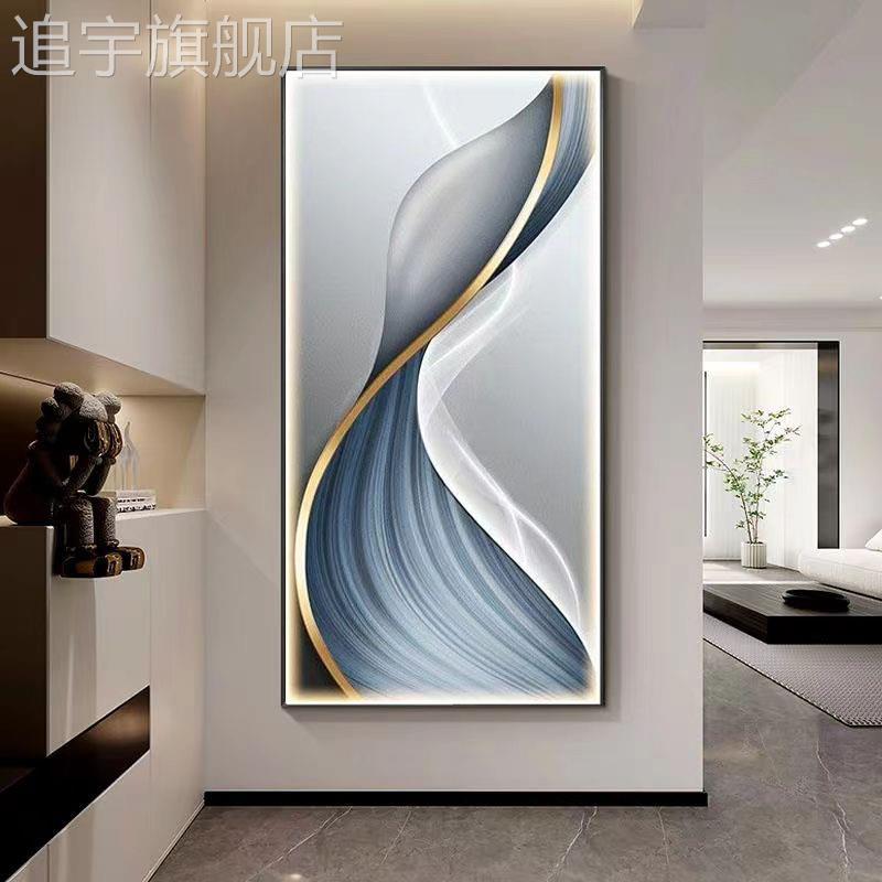 新款走廊尽头入户玄关画几何装饰画现代简约客厅挂画带灯轻奢高档图片