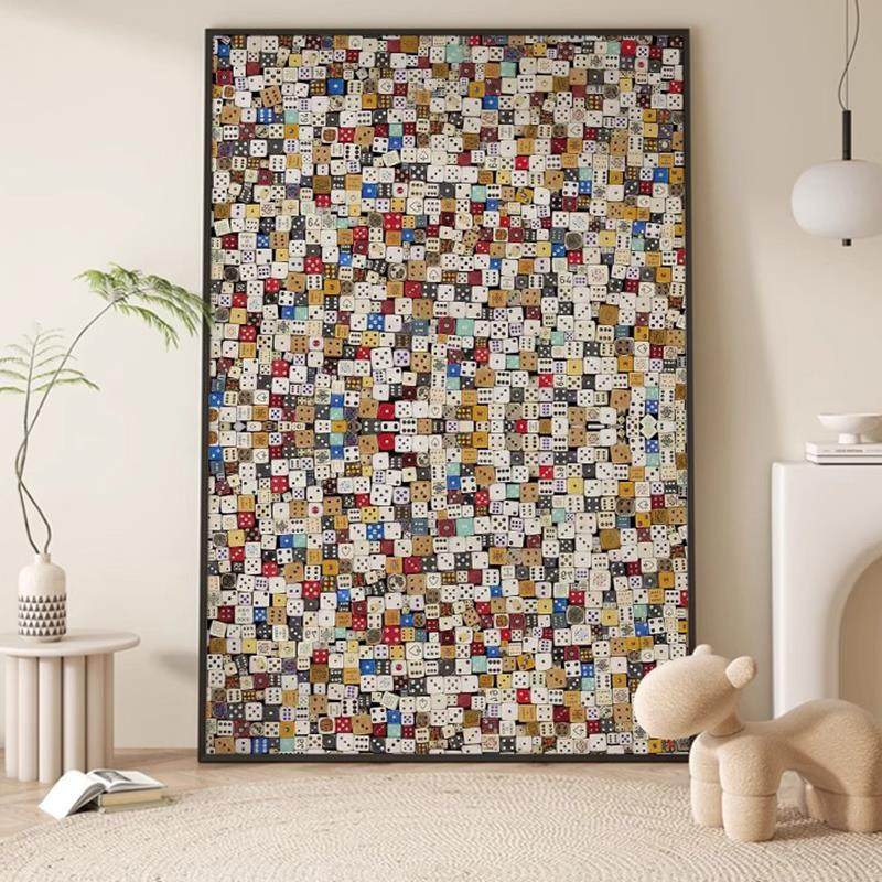 轻奢客厅装饰画现代简约抽象骰子沙发高级感壁画玄关过道大幅挂画