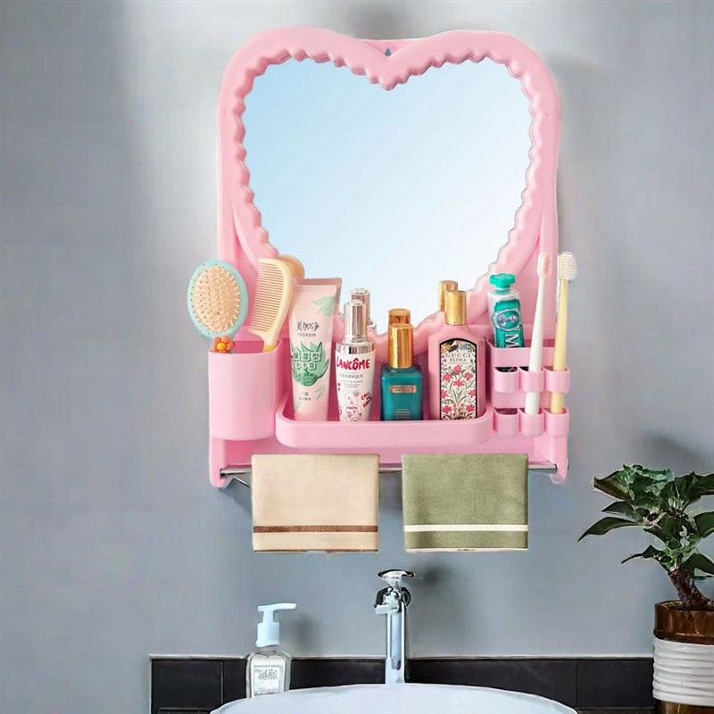 浴室免打孔挂镜高清卫生间壁挂化妆镜大号爱心镜学生宿舍梳妆镜子