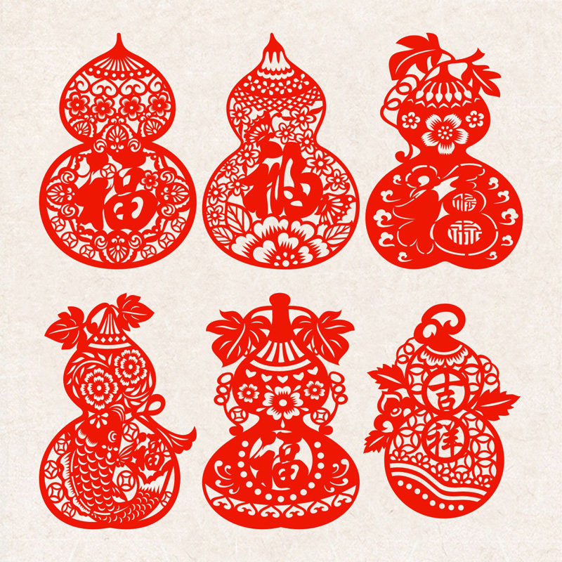 金色葫芦贴纸剪纸玻璃门装饰窗花PVC材料防水不干胶福禄福字贴画