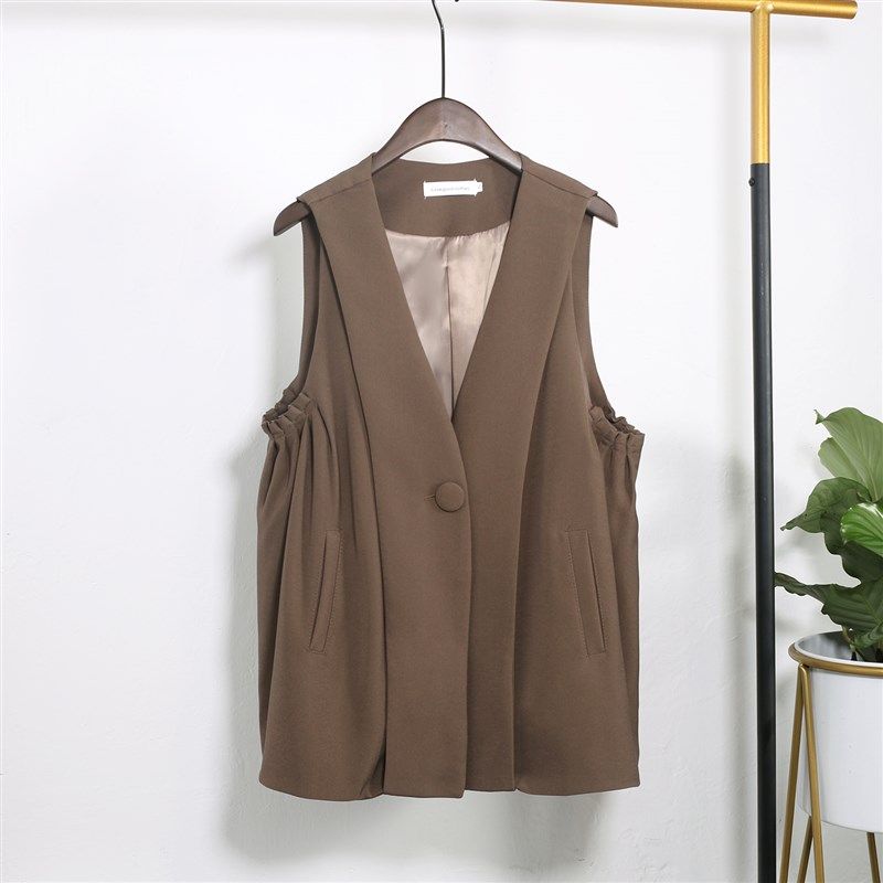 大版西装马甲秋季外穿宽松无袖上衣女士马夹背心外套披肩外搭开衫