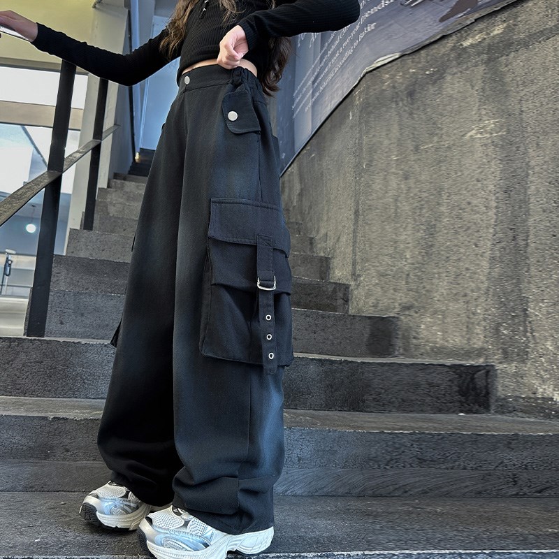 女童工装裤春秋款阔腿休闲裤儿童秋装2024新款女孩宽松中大童裤子