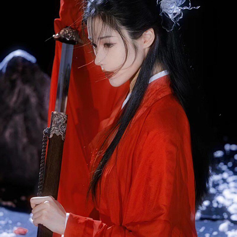 红色古风汉服女魏晋风南北朝仙气飘逸直裾交领齐腰广袖流仙裙春季