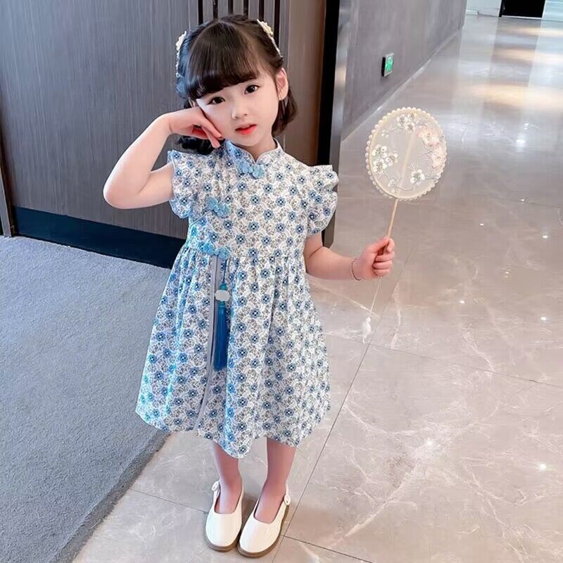 女童连衣裙夏季2024新款洋气女孩宝宝儿童装旗袍汉服短袖公主裙子