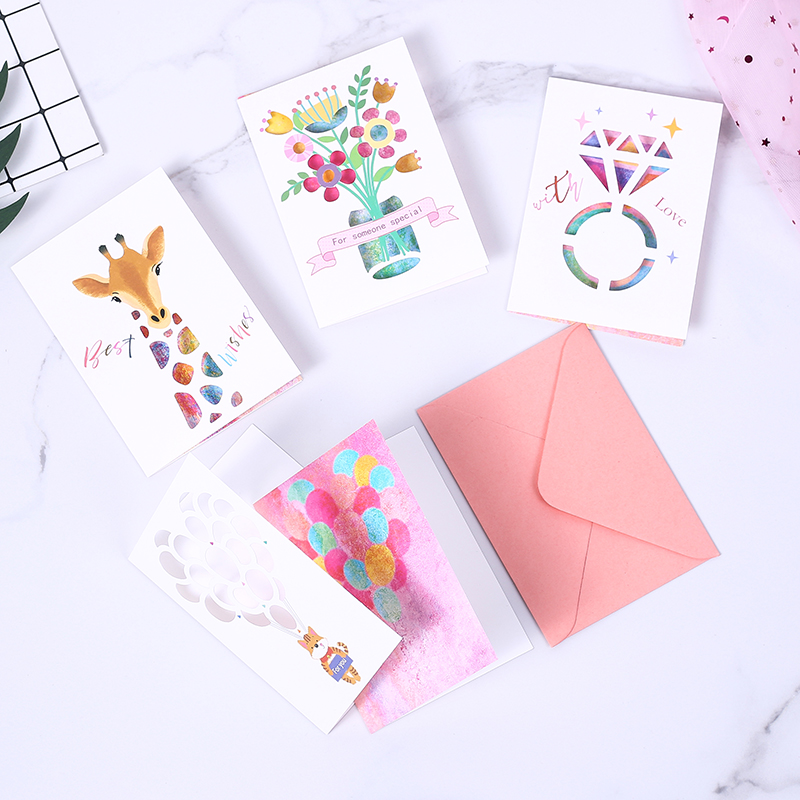 贺卡创意镂空雕刻迷你对折情人节祝福生日小卡片纸带信封
