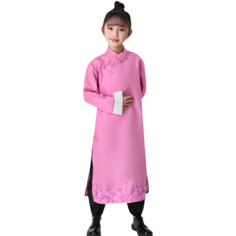 儿童相声服表演服说书人快板马褂长衫婚礼伴郎大褂男女童演出服装