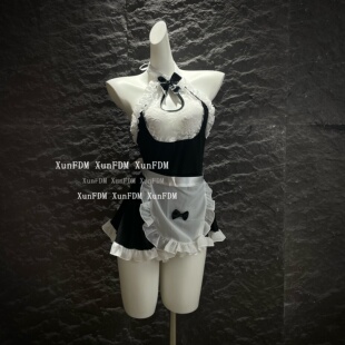 「蜜蕊花边」性感女仆纯欲蕾丝花边挂脖围裙可爱·套装 驯服 猫