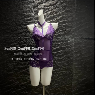 驯服的猫 「深入我心」性感紫色挂脖蕾丝尤物包臀绑带睡裙