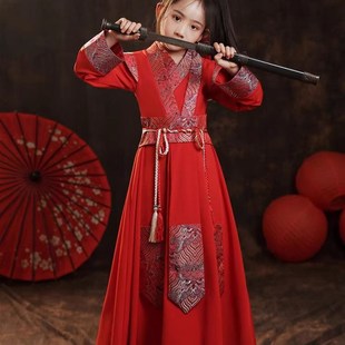 儿童汉服春秋古装中国风唐装古风女童汉服连衣裙霸气侠女演出服夏