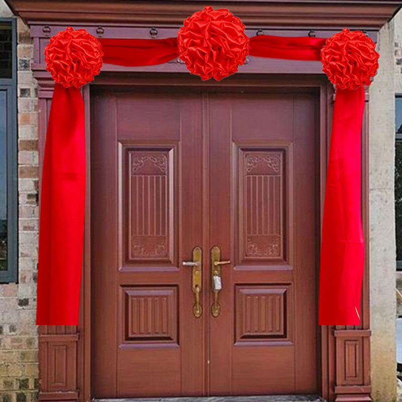 大红花球新房大门单元门红绸布花乔迁新居挂门头红结婚婚房红绣球