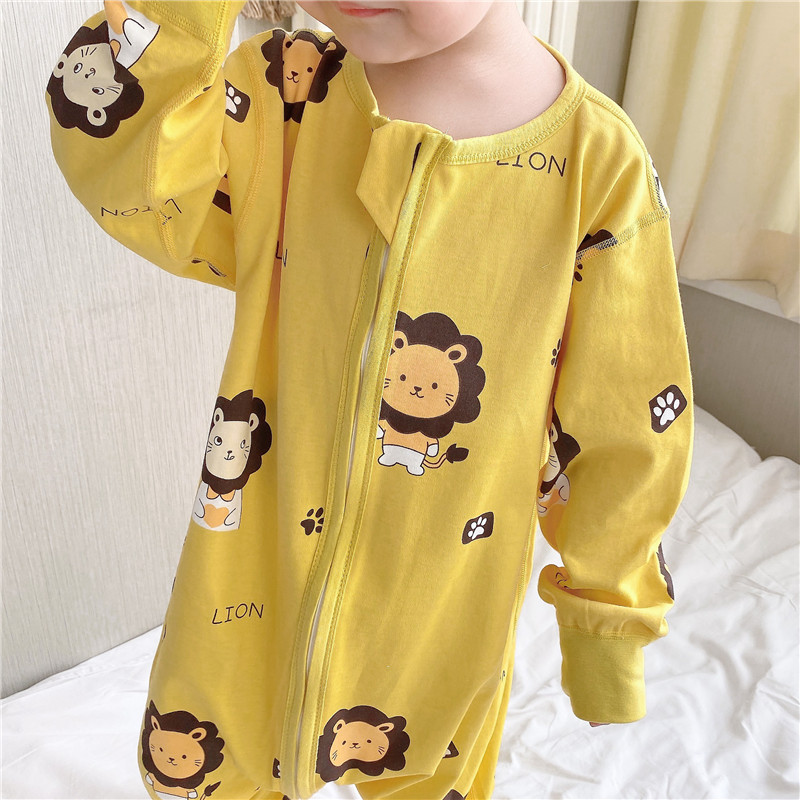 春秋儿童薄款纯棉睡袋婴幼儿全棉无骨连体睡衣宝宝长袖分腿防踢被