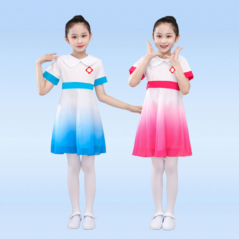 护士抗疫舞蹈演出服医生舞台表演服儿童款幼儿园女孩连衣裙合唱服