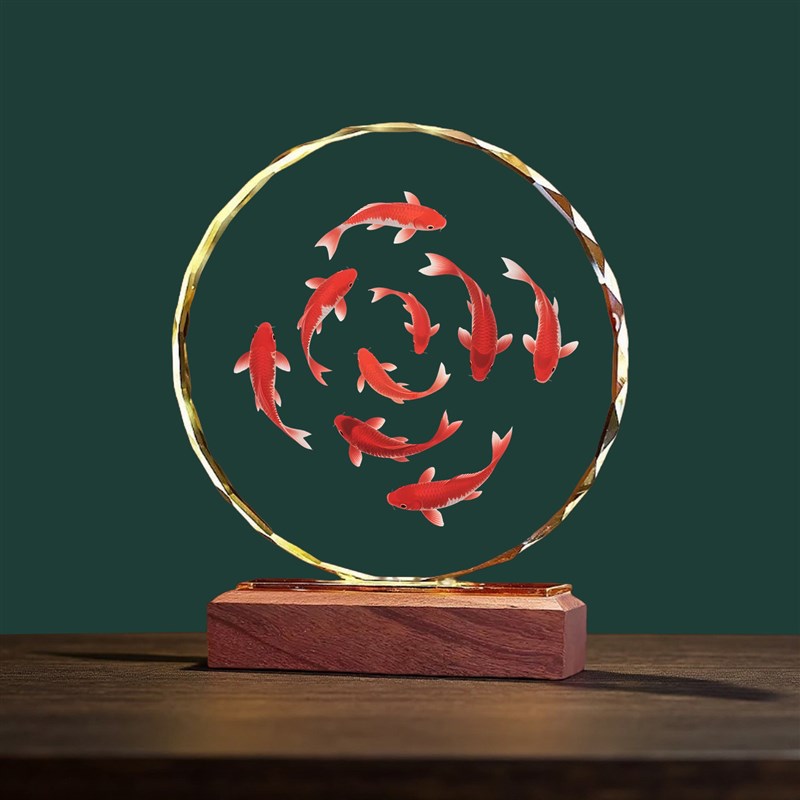 九鱼图客厅e桌面水晶摆饰九鱼聚财玄关乔迁新居送礼物家居装饰中