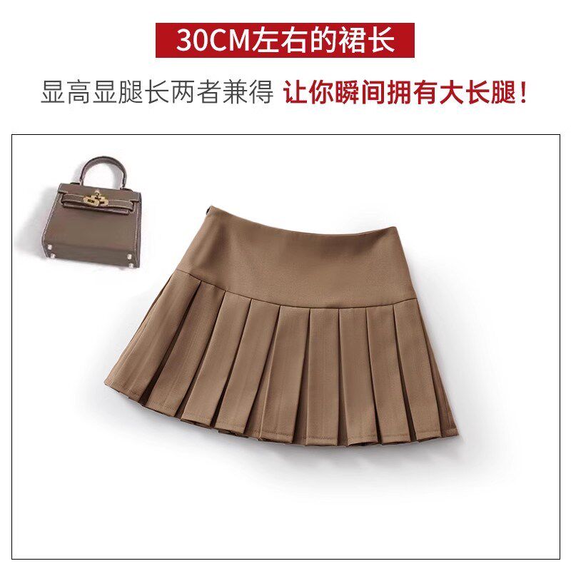 卡其色百褶裙女超短低腰短裙小个子半身裙145迷你裙X咖色a字半裙