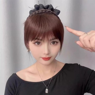 白头发遮盖神器假发女辫子刘w海一体真发前额遮白发的发箍头顶潮