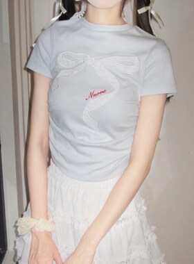 NNOVA国潮夏季拼接紧身印花短袖女高腰校N园风辣妹短款T恤合集