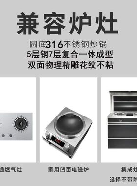 圆底锅凹面电磁炉专用 31t6不锈钢无涂层炒锅加深11cm双耳不沾锅
