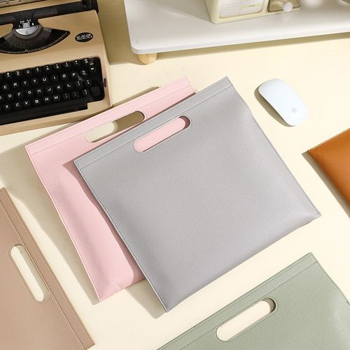 新款A4重磅荔枝纹手提文件袋皮质定制大容量u防水商务办公档案资