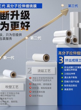 50cma缠绕膜工业打包膜保鲜膜pe拉伸膜围膜pe包装塑料薄膜小卷搬